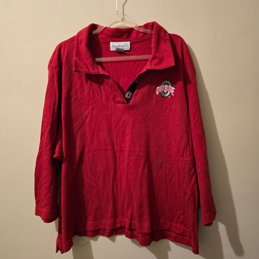 Bellepointe Ohio State Buckeyes Shirt Womens 2X Red Embroidered Long Sleeve Polo